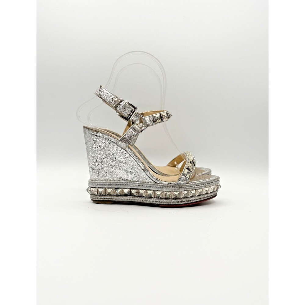 Christian Louboutin Silver Pyraclou 110 Stud Wedge Espadrilles Size EU 35